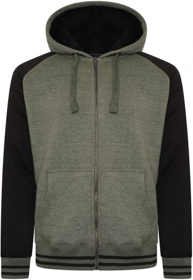 Kam Jeans 7075 Raglan Zip Thru Sherpa Hoodie Black/Khaki - Džemperi un džemperi ar kapuci - Džemperi - 2XL-14XL