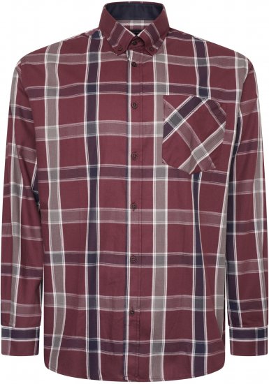 Kam Jeans P038 LS Premium Cotton Check Shirt Wine - Krekli - Krekli - 2XL-8XL