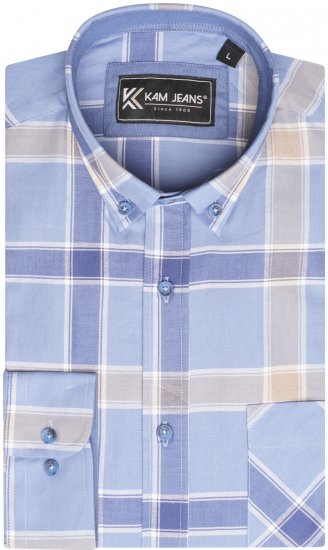 Kam Jeans P038 LS Premium Cotton Check Shirt Denim - Krekli - Krekli - 2XL-8XL