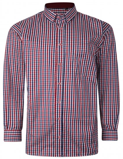 Kam Jeans P640 Premium Gingham Check Shirt LS Red - Krekli - Krekli - 2XL-8XL