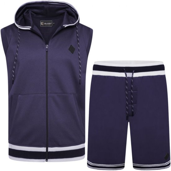 Kam Jeans TS005 Retro Tracky Set (Shorts/Sleeveless Hoodie) Navy - Treniņtērpi - Liela izmēra Treniņtērpi vīriešiem