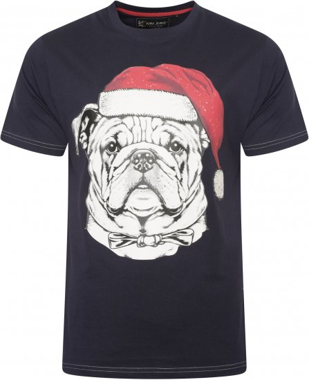 Kam Jeans X027 Bulldog Santa Xmas Print T-Shirt Navy - T-krekli - T-krekli - 2XL-14XL