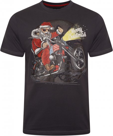 Kam Jeans X030 Santa Biker Print T-Shirt Charcoal - T-krekli - T-krekli - 2XL-14XL