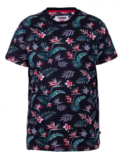 D555 Keating Hawaiian Print Crew Neck T-Shirt Black - T-krekli - T-krekli - 2XL-14XL