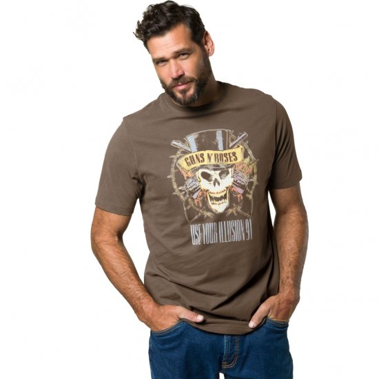JP1880 T-Shirt Skull Print Guns N Roses Khaki - T-krekli - T-krekli - 2XL-14XL