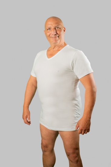 20 Nodi Short Sleeve V-Neck in Stretch Cotton White - Apakšveļa un peldšorti - Apakšveļa - 2XL-8XL