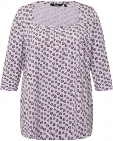 Ulla Popken Polka Dot 3/4 Sleeve Square Neck A-Line Tee Light Blue-Grey - Apdrukāti T-krekli sievietēm - 