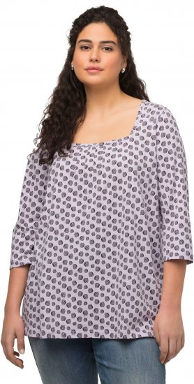 Ulla Popken Polka Dot 3/4 Sleeve Square Neck A-Line Tee Light Blue-Grey - Apdrukāti T-krekli sievietēm - 