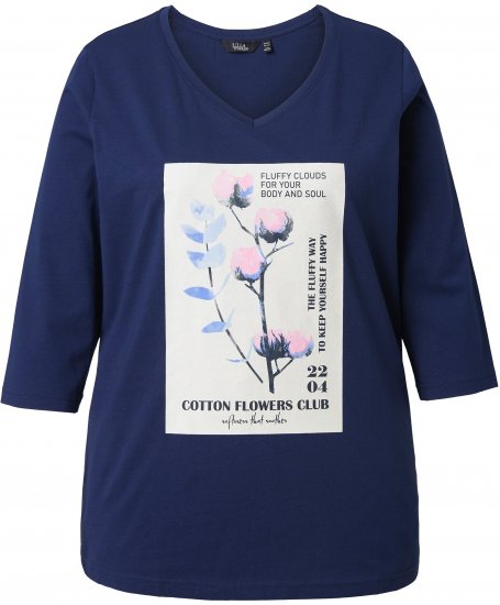 Ulla Popken Decorative Plant 3/4 Sleeve T-Shirt Ink Blue - Apdrukāti T-krekli sievietēm - 