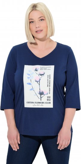 Ulla Popken Decorative Plant 3/4 Sleeve T-Shirt Ink Blue - Apdrukāti T-krekli sievietēm - 