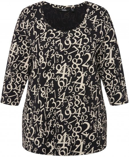 Ulla Popken Number Print 3/4 Sleeve Tee Black - Apdrukāti T-krekli sievietēm - 