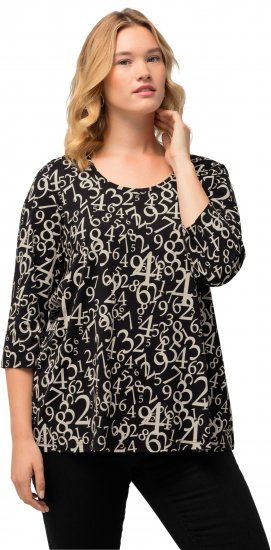 Ulla Popken Number Print 3/4 Sleeve Tee Black - Apdrukāti T-krekli sievietēm - 