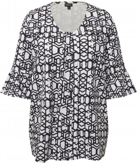 Ulla Popken Geometric Print Trumpet Sleeve Tee Black - Apdrukāti T-krekli sievietēm - 