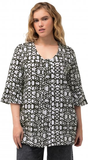 Ulla Popken Geometric Print Trumpet Sleeve Tee Black - Apdrukāti T-krekli sievietēm - 
