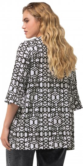 Ulla Popken Geometric Print Trumpet Sleeve Tee Black - Apdrukāti T-krekli sievietēm - 