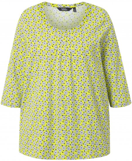 Ulla Popken Flower Print 3/4 Sleeve A-Line Tee Lime - Apdrukāti T-krekli sievietēm - 