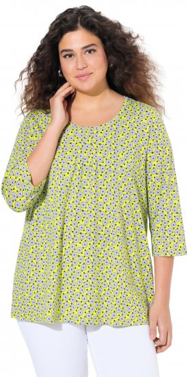 Ulla Popken Flower Print 3/4 Sleeve A-Line Tee Lime - Apdrukāti T-krekli sievietēm - 
