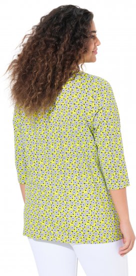 Ulla Popken Flower Print 3/4 Sleeve A-Line Tee Lime - Apdrukāti T-krekli sievietēm - 