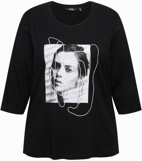 Ulla Popken Face 3/4 Sleeve Graphic Tee Black - Ulla Popken - 