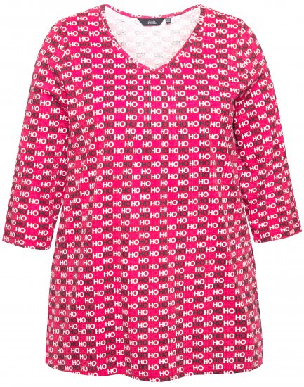 Ulla Popken Minimalist Ho Ho Ho Print 3/4 Sleeve Tee Salsa Red - Apdrukāti T-krekli sievietēm - 