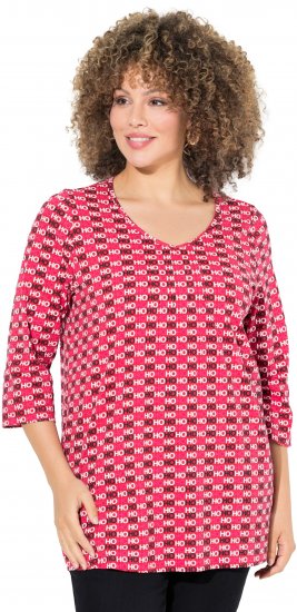 Ulla Popken Minimalist Ho Ho Ho Print 3/4 Sleeve Tee Salsa Red - Apdrukāti T-krekli sievietēm - 