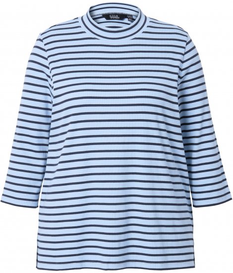 Ulla Popken Striped 3/4 Sleeve Turtleneck Tee Light Blue - Apdrukāti T-krekli sievietēm - 