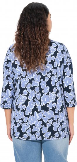 Ulla Popken Floral Print 3/4 Sleeve V-Neck Tee Navy Blue - Apdrukāti T-krekli sievietēm - 