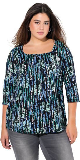 Ulla Popken Graphic Print Square Neck Tee Black - Apdrukāti T-krekli sievietēm - 