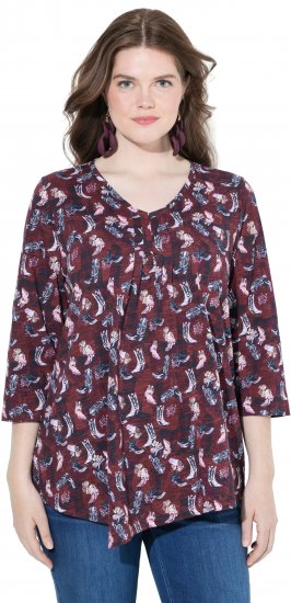 Ulla Popken Asymmetric Cowboy Boot Print Tee Dark Ruby - Apdrukāti T-krekli sievietēm - 
