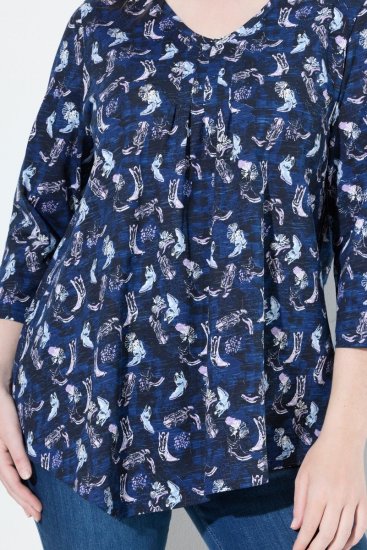 Ulla Popken Asymmetric Cowboy Boot Print Tee Dark Blue - Apdrukāti T-krekli sievietēm - Sieviešu T-krekli ar apdruku