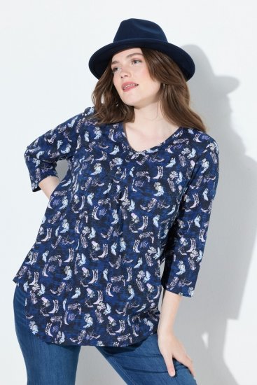 Ulla Popken Asymmetric Cowboy Boot Print Tee Dark Blue - Apdrukāti T-krekli sievietēm - Sieviešu T-krekli ar apdruku
