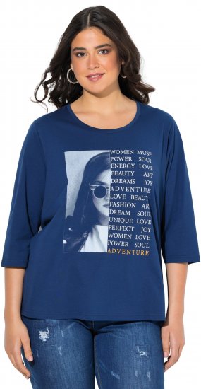 Ulla Popken Inspirational Graphic Lettering 3/4 Sleeve Tee Dark Blue - Apdrukāti T-krekli sievietēm - 