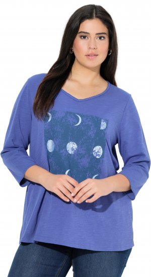 Ulla Popken Meet Me In The Moonlight 3/4 Sleeve Graphic Tee Atlantic Blue - Apdrukāti T-krekli sievietēm - 