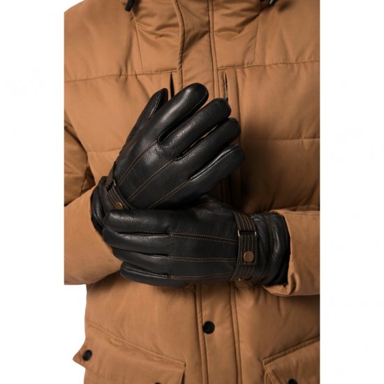 JP1880 Gloves Leather Warm Lining Black - Aksesuāri - 