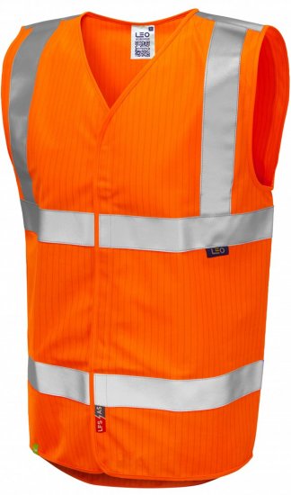 Leo Workwear Clifton Anti-static Waistcoat Hi-Vis Orange - Hi-Vis vestes - Hi-Vis Vestes 3XL-6XL
