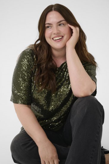 Kaffe Curve Mirana Sequin Blouse Ivy Green - Blūzes - 