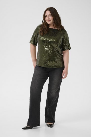 Kaffe Curve Mirana Sequin Blouse Ivy Green - Blūzes - 