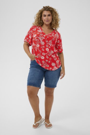 Kaffe Curve Ami Short Sleeve Blouse Printed Poppy Red - Blūzes & tunikas - 