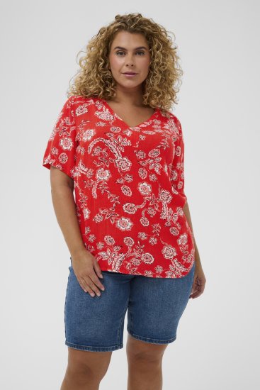 Kaffe Curve Ami Short Sleeve Blouse Printed Poppy Red - Blūzes & tunikas - 