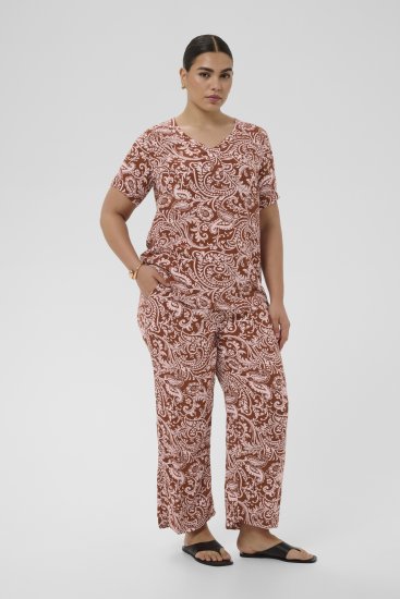 Kaffe Curve Ami Short Sleeve Blouse Printed Henna Brown - Blūzes & tunikas - 