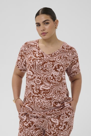 Kaffe Curve Ami Short Sleeve Blouse Printed Henna Brown - Blūzes & tunikas - 