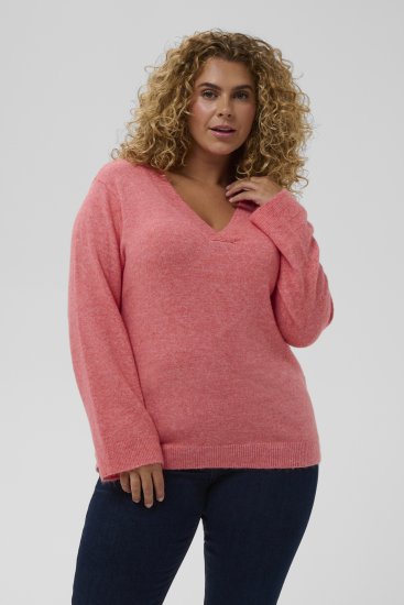 Kaffe Curve Jilanda V-Neck Pullover Red - Džemperi & adījumi - 