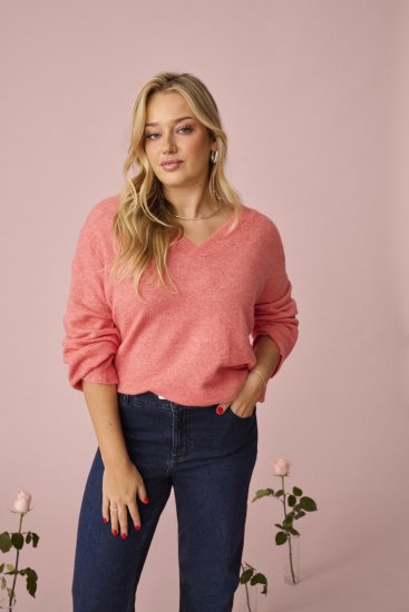 Kaffe Curve Jilanda V-Neck Pullover Red - Džemperi & adījumi - 