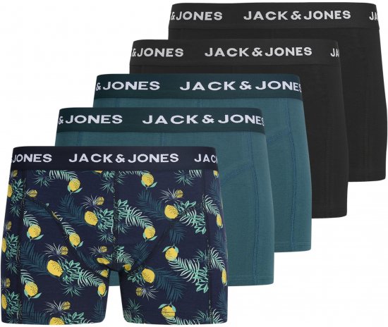 Jack & Jones Jake Lemon 5-Pack Trunks Black/Blue - Bokseršorti - Vīriešu lielie bokseru šorti