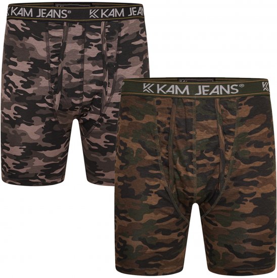 Kam Jeans 813 Camo Print Boxers Charcoal Khaki - Bokseršorti - Vīriešu lielie bokseru šorti