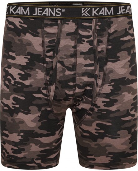 Kam Jeans 813 Camo Print Boxers Charcoal Khaki - Bokseršorti - Vīriešu lielie bokseru šorti