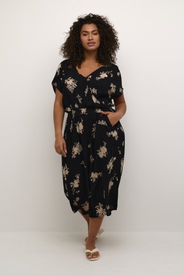 Kaffe Curve Jenna Kleita Melns/Brown Flower apdruka - Kleitas - 