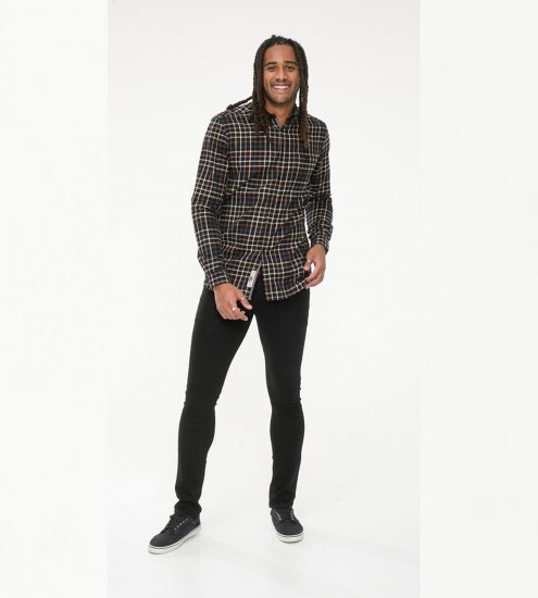 D555 Destin Checked Long Sleeve Shirt Black/Tan Check - Krekli ar garām piedurknēm - 