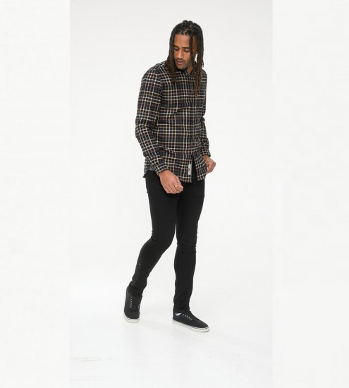 D555 Destin Checked Long Sleeve Shirt Black/Tan Check - Krekli ar garām piedurknēm - 