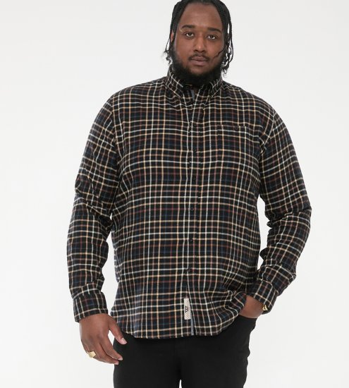 D555 Destin Checked Long Sleeve Shirt Black/Tan Check - Krekli ar garām piedurknēm - 